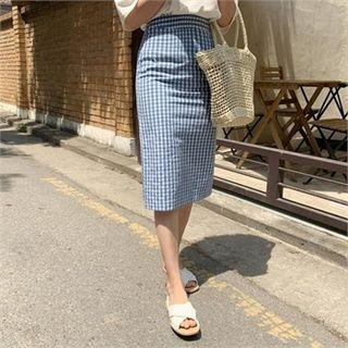 Gingham Slit-back Midi Skirt