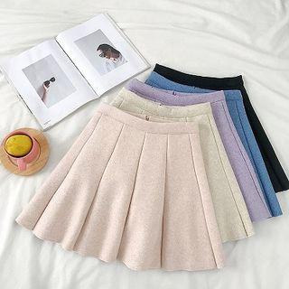 Melange High-waist Pleated A-line Skirt