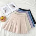 Melange High-waist Pleated A-line Skirt