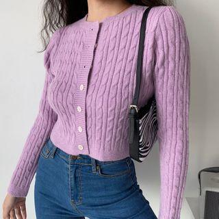 Cropped Linen Flower Single-breasted Cardigan