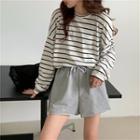 Long-sleeve Striped Loose Fit T-shirt / Shorts
