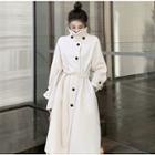 Stand-collar Wool Coat With Sash