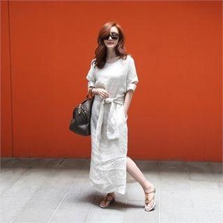 Slit-sleeve Maxi Dress With Sash