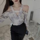 Tie-dyed Cold-shoulder Blouse As Shown In Figure - One Size