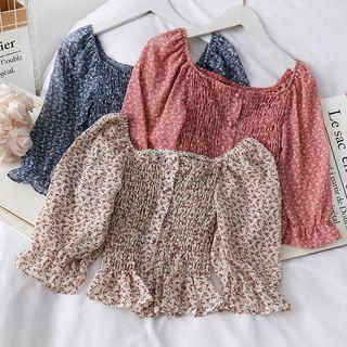 Boatneck Smocked Floral Top