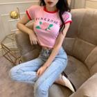 Short-sleeve Rose Print Cropped Ringer T-shirt