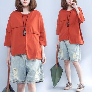 Asymmetric Elbow-sleeve T-shirt Orange - One Size