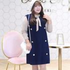 Set: Long-sleeve Tie-neck T-shirt + Sleeveless Dress