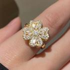 Rotatable Clover Rhinestone Alloy Ring Gold - One Size