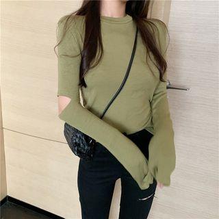 Cutout-elbow Plain Knit Top