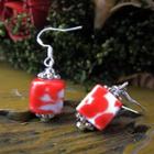 Ceramic Printed Cube Pendant Cube - White & Red - One Size