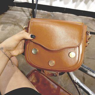 Buttoned Faux-leather Shoulder Bag