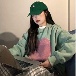 Heart Sweatshirt Heart Print - Green - One Size