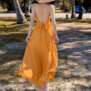 Ruffle Spaghetti Strap Maxi Shift Dress