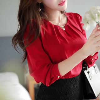 Faux-pearl Detail Pleated Top