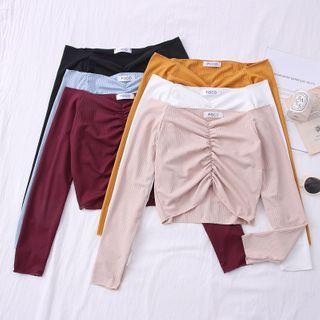 Boatneck Ruched Crop T-shirt In 6 Colors