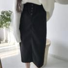 Plain Front Slit Midi Skirt