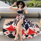 V-neck Printed Maxi Sundress