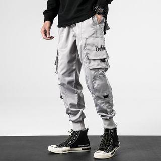 Drawstring Lettering Cargo Joggers