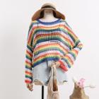 Rainbow-stripe Open-knit Top Blue - One Size