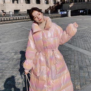 Stand Collar Wet-look Padded Coat