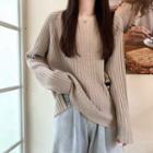 Round-neck Plain Ribbed Split Oversize Sweater