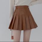 High-waist Faux Leather Accordion Pleat Skirt