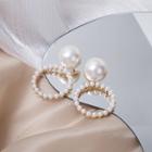 Faux Pearl Hoop Dangle Earring E2542 - 1 Pair - Gold - One Size