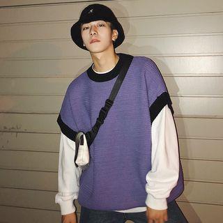 Short-sleeve Color-block Knit Sweater