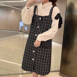 Turtleneck Sweater / Plaid Jumper Dress