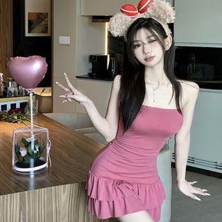 Ruffle Trim Mini Tube Dress