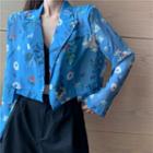 Cropped Floral Chiffon Blazer