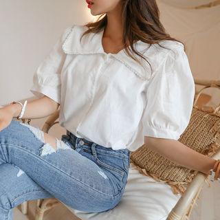 Wide-collar Puff-sleeve Blouse