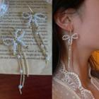 Faux Pearl Bow Drop Earring 1850a - 1 Pair - Bow Tassel Pendant - Gold - One Size