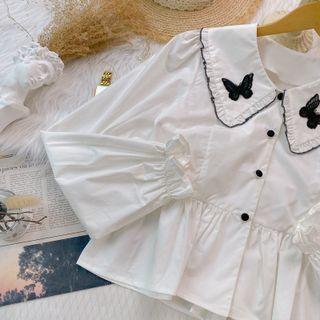 Long-sleeve Butterfly Embroidered Collar Blouse