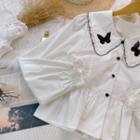 Long-sleeve Butterfly Embroidered Collar Blouse