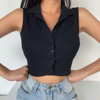 Sleeveless Polo-neck Knit Top