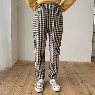 Patch-pocket Checked Baggy Pants