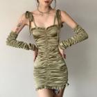 Shoulder-tie Ruffle Trim Ruched Dress