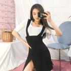 Slit-detail High-waist Suspender Dress
