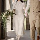 Puff-sleeve Tassel Trim A-line Wedding Dress