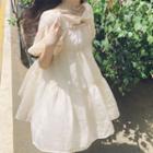 Puff-sleeve Bow Ruffle Trim Dress