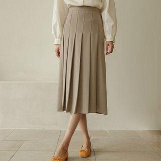 Band-waist Pintuck Midi Skirt