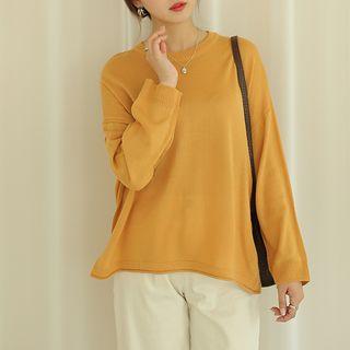 Round-neck Slit-side Boxy Knit Top