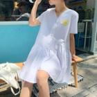Sun Print Asymmetric Short-sleeve Dress
