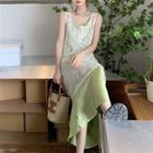 Sleeveless Lace Midi A-line Dress / Spaghetti Strap Maxi A-line Dress