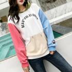 Lettering Color Block Hoodie As Shown In Figure - One Size