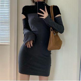 Long-sleeve Color-block Dress As Shown In Figure - One Size