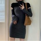 Long-sleeve Color-block Dress As Shown In Figure - One Size