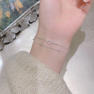 Heart Sterling Silver Layered Bracelet Silver - One Size